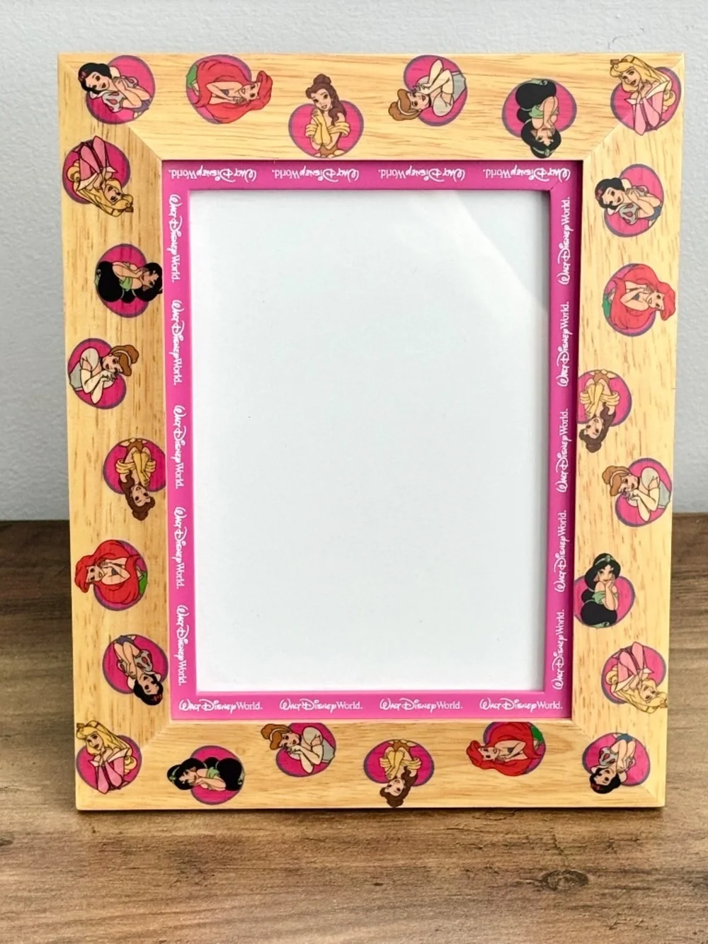 Walt Disney World Wooden 5x7 Princess Pattern Photo Picture Frame Ariel Belle